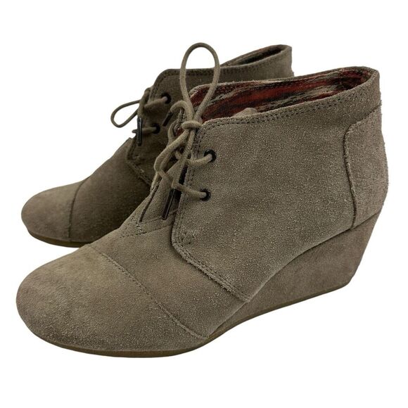 Toms Desert Ankle Boots Booties Womens Size 10 Tan Suede Lace Up Wedge 10006257 - Picture 1 of 11